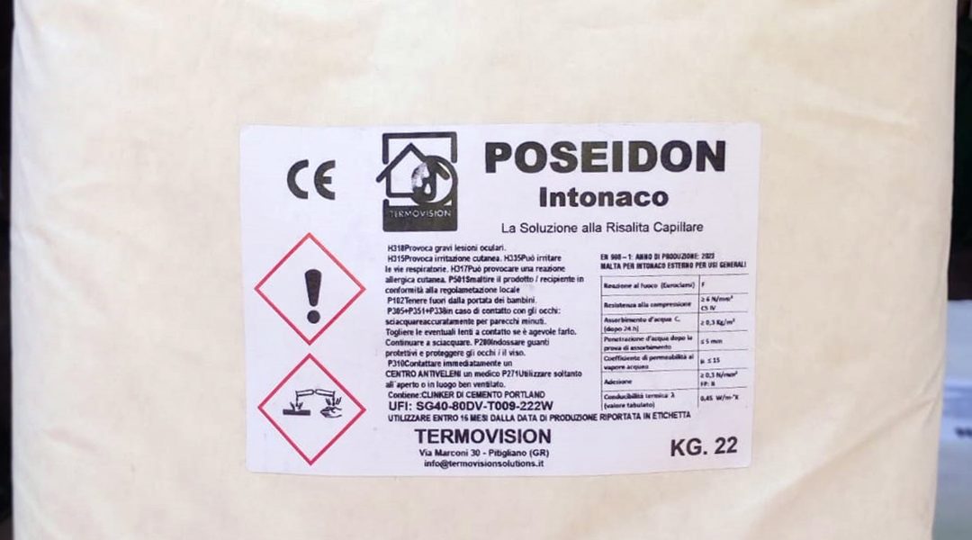 Sacco di intonaco Poseidon termovision: soluzione per risanamento capillare. Alta qualità, 22 kg.